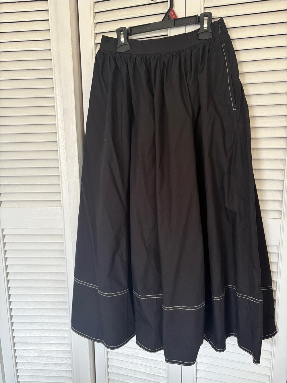 J Crew Black A-Line Midi Skirt with Contrast Stitching